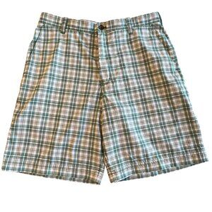 Izod Luxury Sport Shorts Mens Size 34 Multicolor Flat Front Plaid Golf Casual